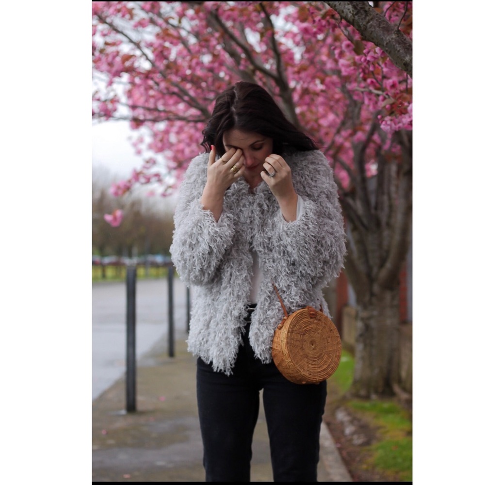 Zara shag fringe sweater jkt  w/subtle sparkle